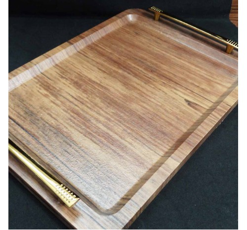 سینی مدل چوبی دسته طلایی